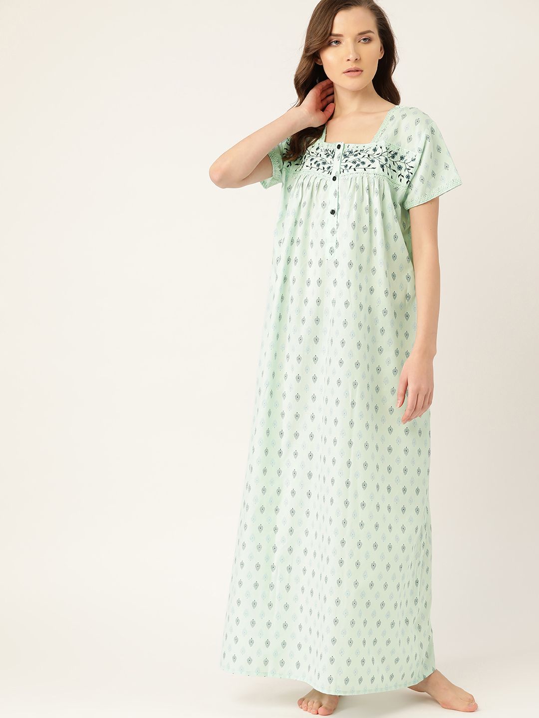 etc x fwd ETC Sea Green & Navy Blue Printed Nightdress-picture-43