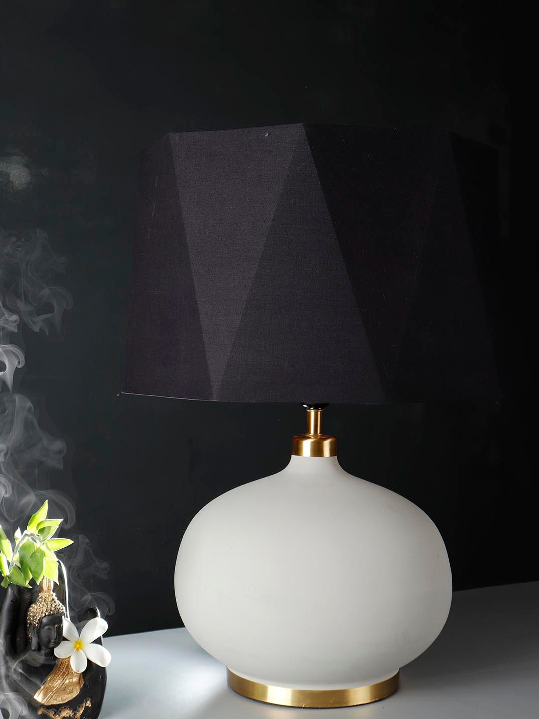 Grated Ginger Black & Grey Self Design Handcrafted Bedside Standard Table Lamp-image-11