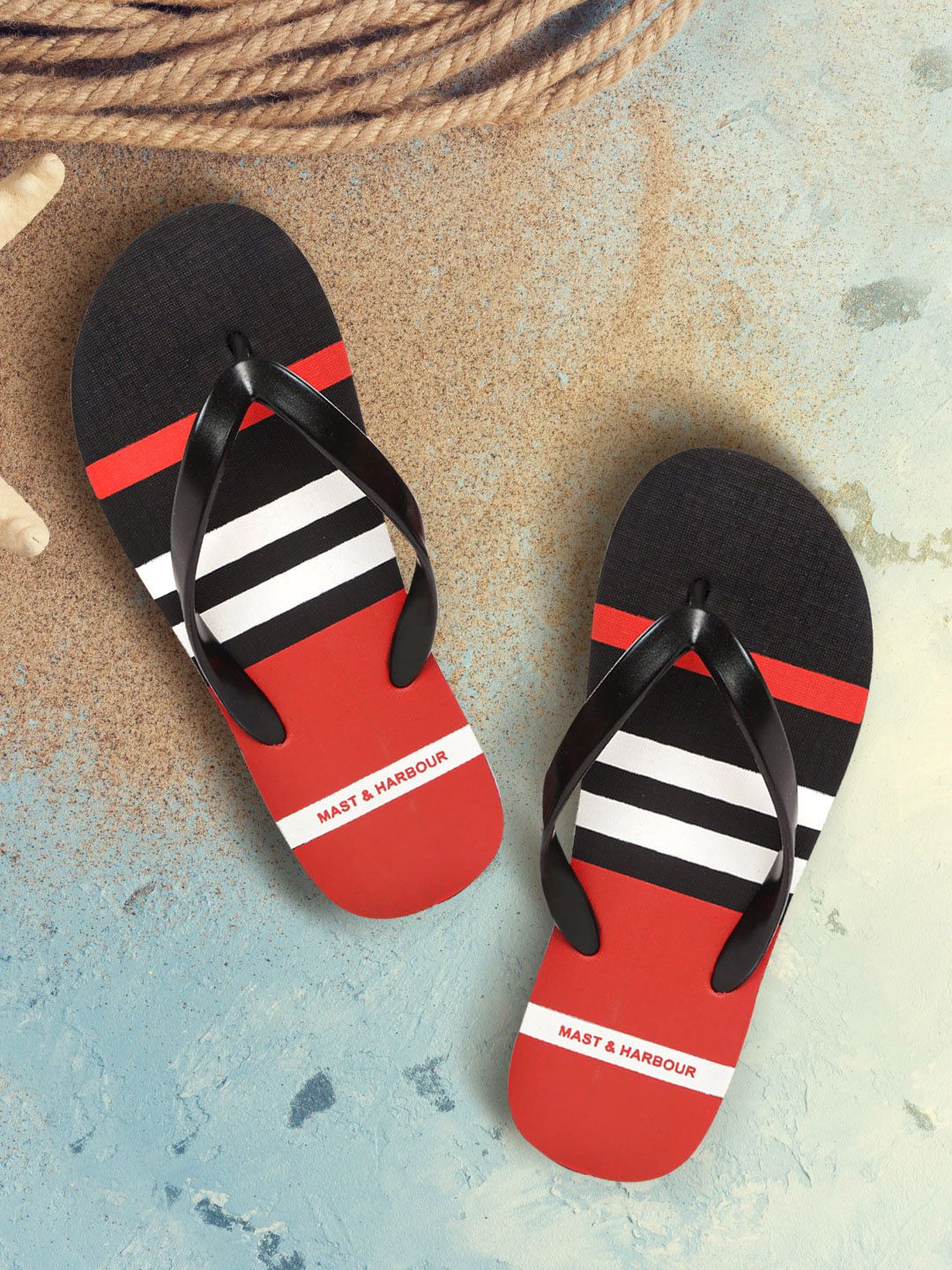 Mast & Harbour Men Black & Red Striped Thong Flip-Flops