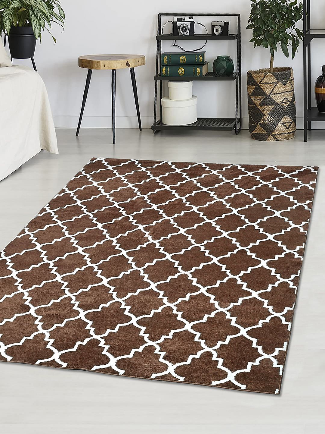 Saral Home Brown & White Geometric Anti-Skid Carpet-picture-37