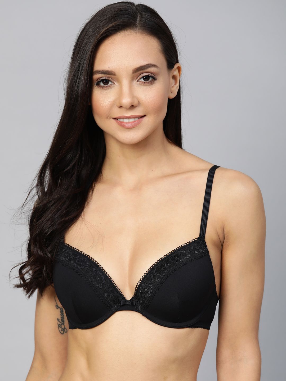 Marks & Spencer Black Solid Underwired Lightly Padded Plunge Bra T338712BLACK-picture-30