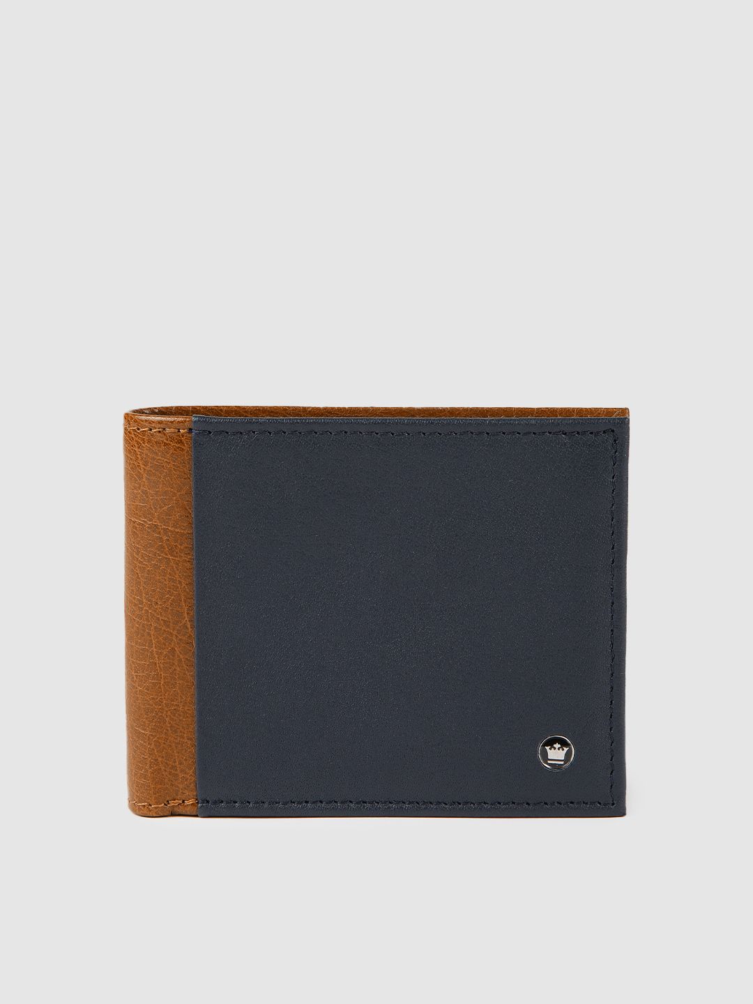Louis Philippe Men Navy Blue & Tan Brown Colourblocked Two Fold Leathe