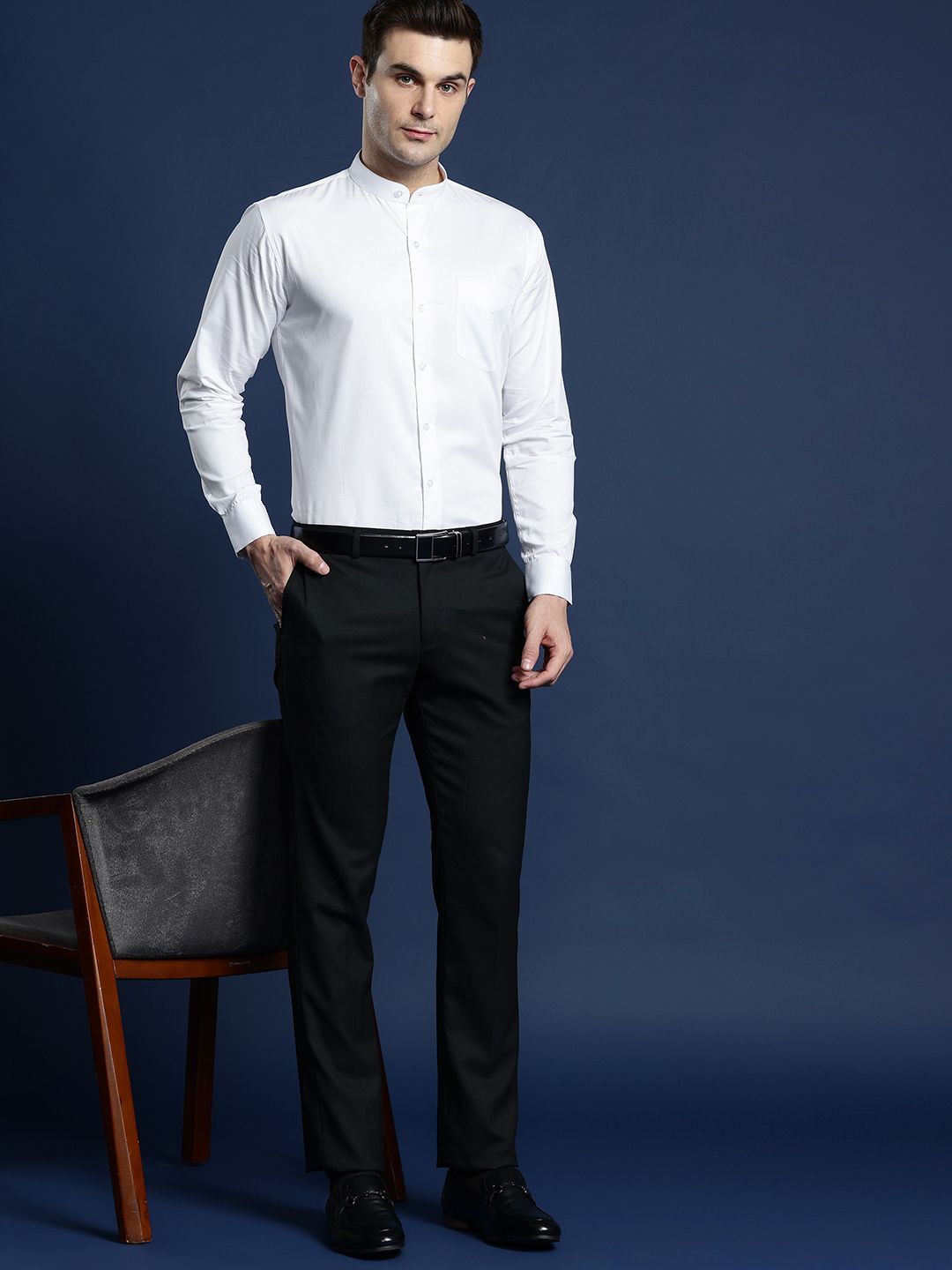 Hancock Men White Slim Fit Solid Semiformal Shirt-picture-34