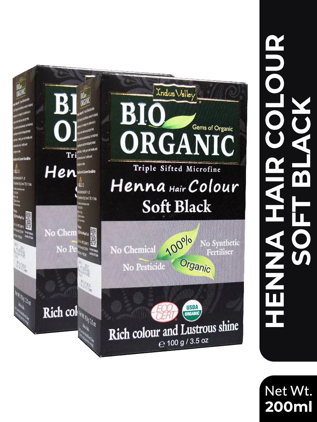 Indus Valley Pack of 2 Bio Organic Soft Black Henna Hair Color - 100 g each-image-1