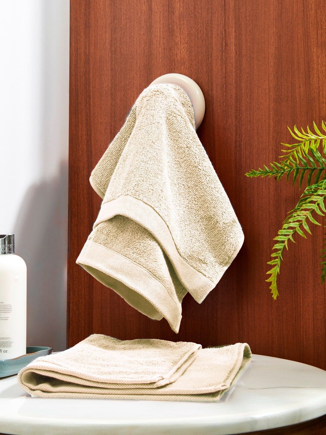 DDecor Unisex Set Of 2 Beige Solid 450 GSM Live Beautiful Hand Towels-image-38