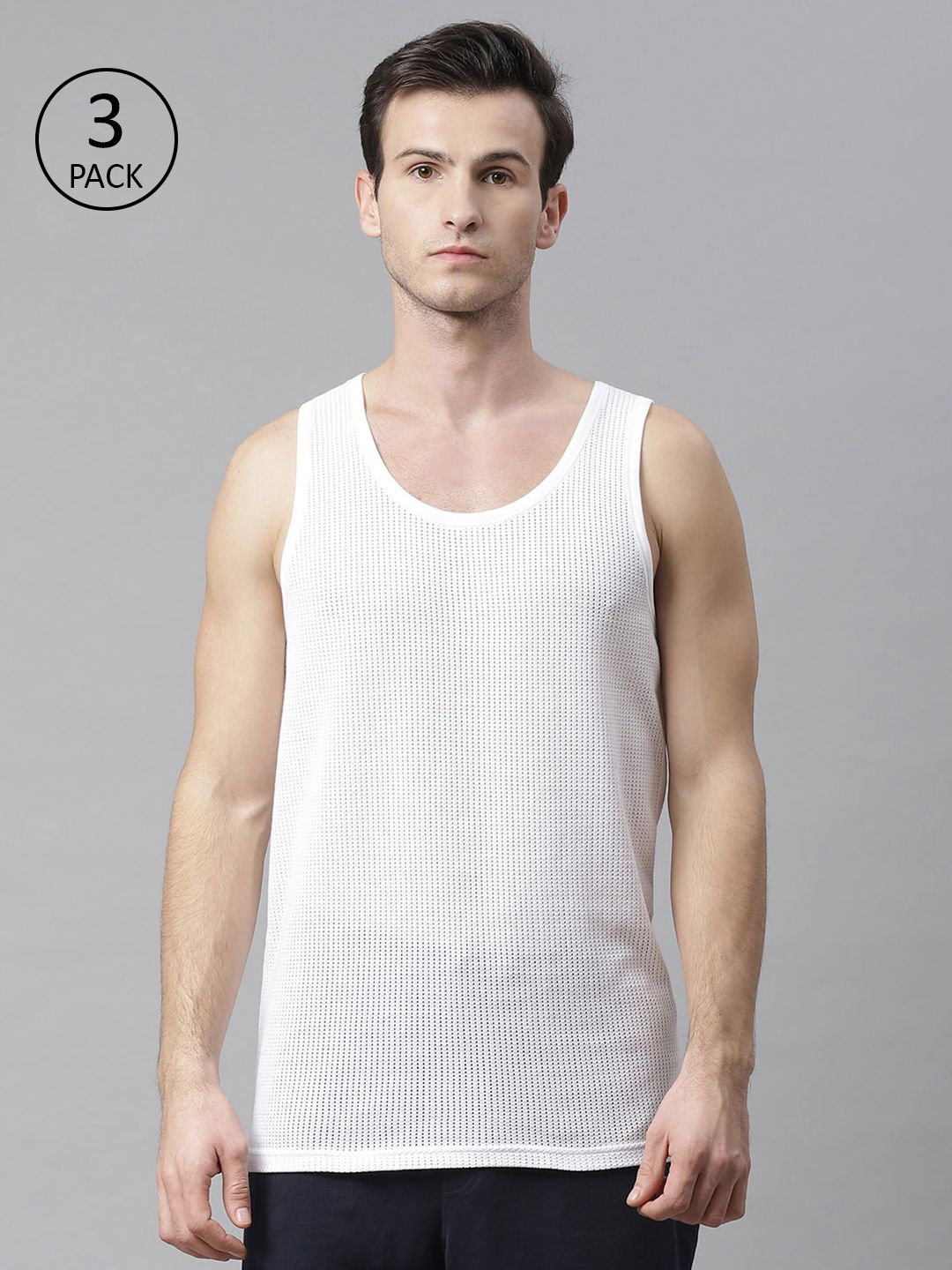 Marks & Spencer Men Pack of 3 White Self design Innerwear Vest T147210DWHITE-image-23