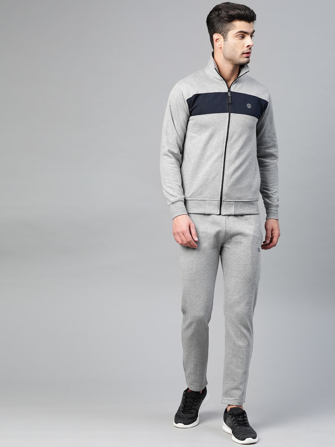 CHKOKKO Men Grey Melange Solid Gym Tracksuit-image-19