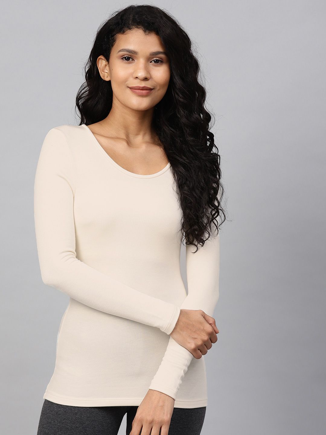 Buy Marks & Spencer Marks & Spencer Women Cream-Coloured Solid Thermal Top  at Redfynd