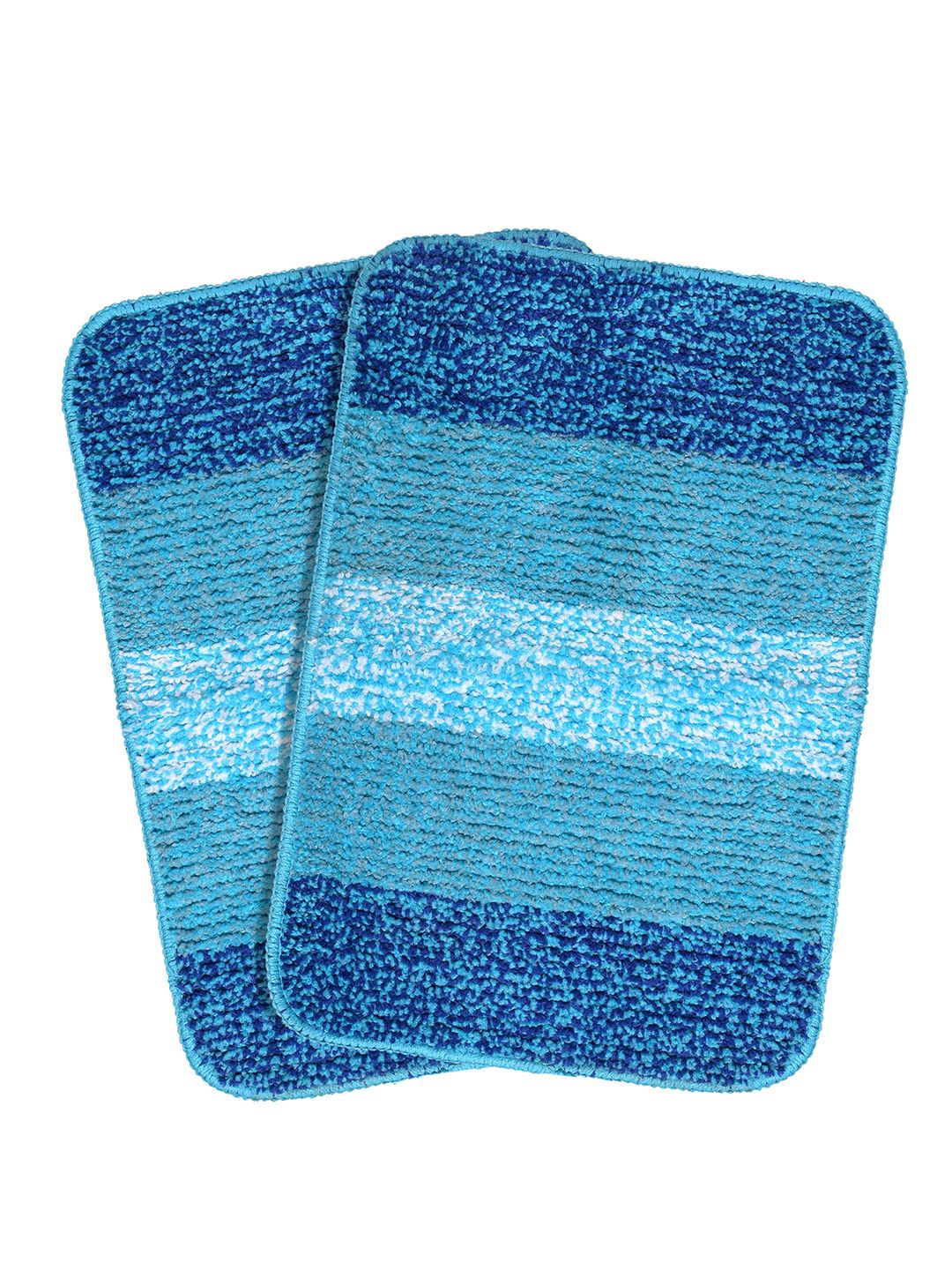 Saral Home Set Of 2 Turquoise Blue & Teal Blue Striped Anti-Skid Bath Mats-picture-44