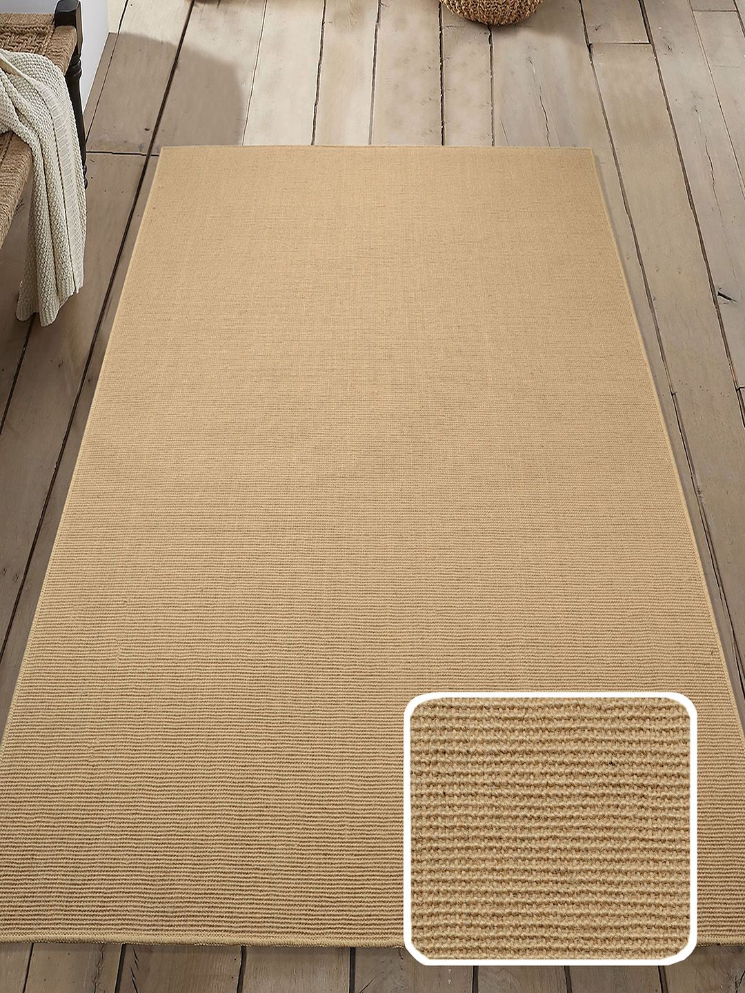 Saral Home Beige Striped Anti-Skid Jute Carpet-image-11