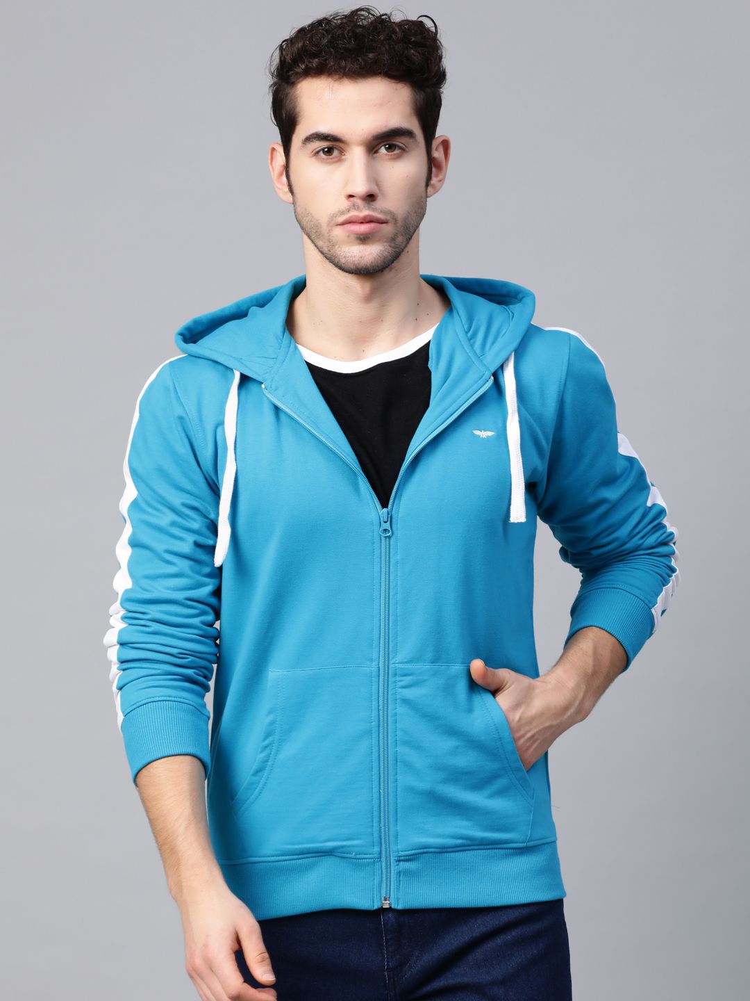 Park Avenue Men Blue Solid Hooded Sweatshirt-picture-16