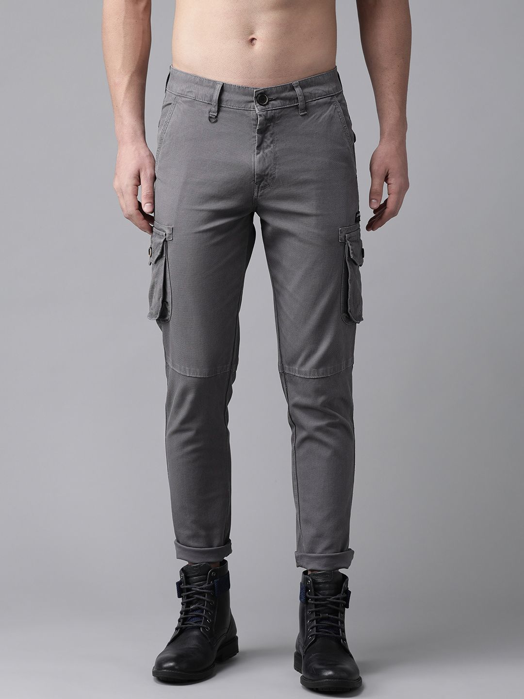 Roadster Men Grey Regular Fit Solid Cargos - Price History