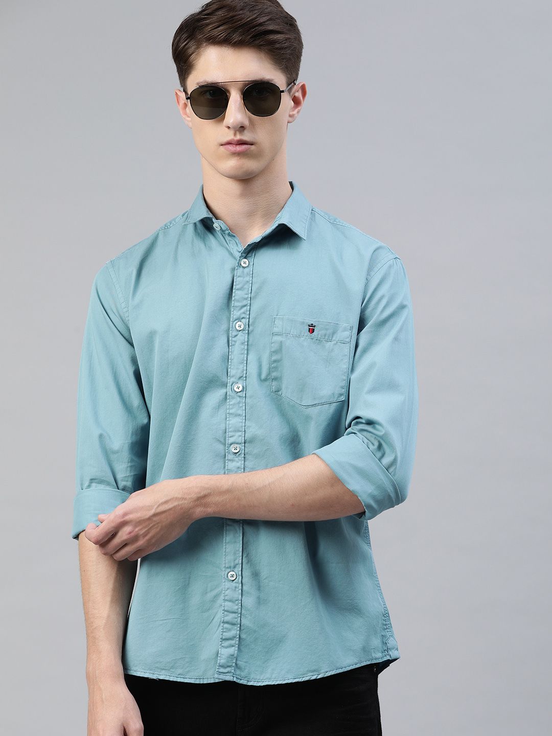 Louis Philippe Jeans Men Blue Slim Fit Solid Casual Shirt-picture-56