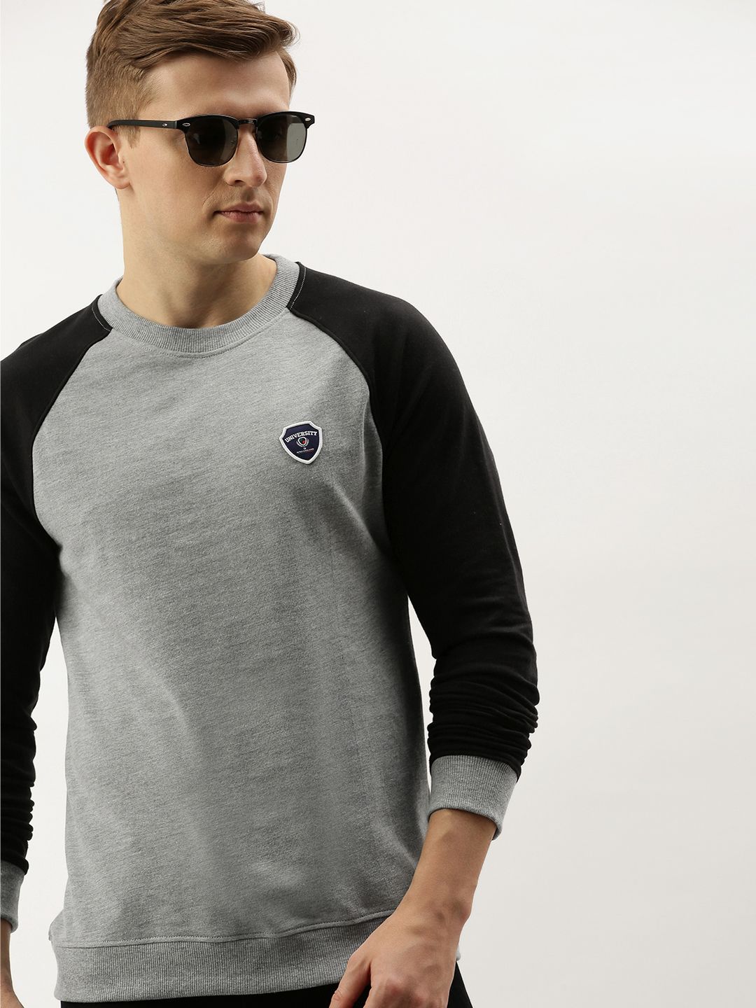 PETER ENGLAND UNIVERSITY Men Grey & Black Colourblocked Sweatshirt-picture-28
