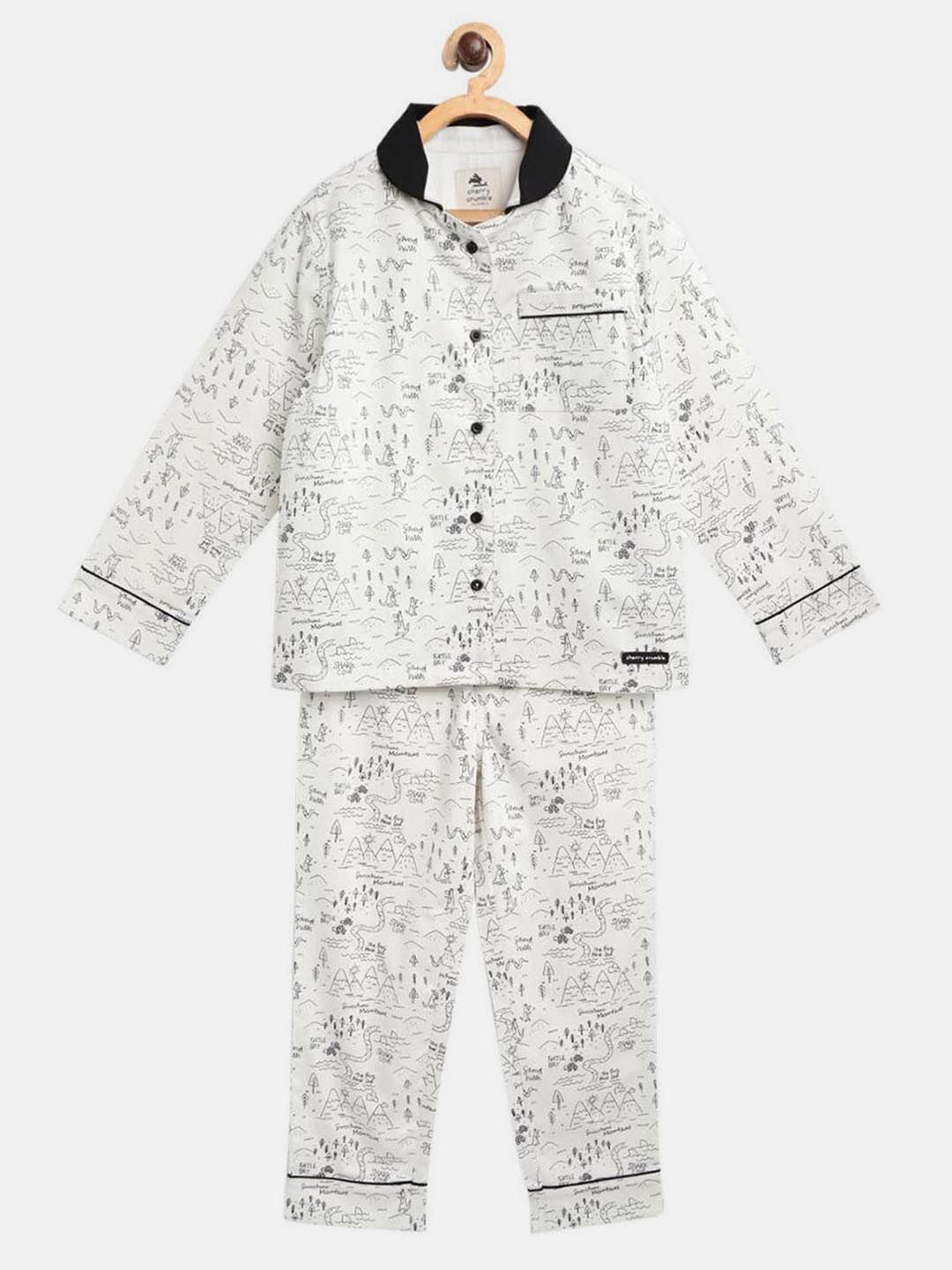 Cherry Crumble Unisex Kids White & Black Printed Night suit-picture-21