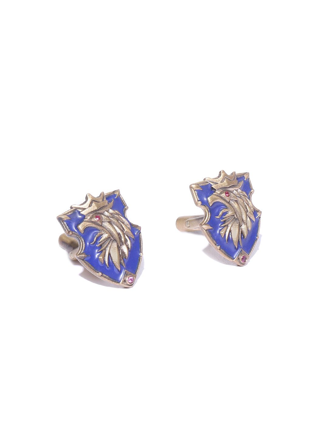 COSA NOSTRAA Men Blue & Antique Gold-Toned Stone Studded The Eagle Shield Cufflinks-picture-27