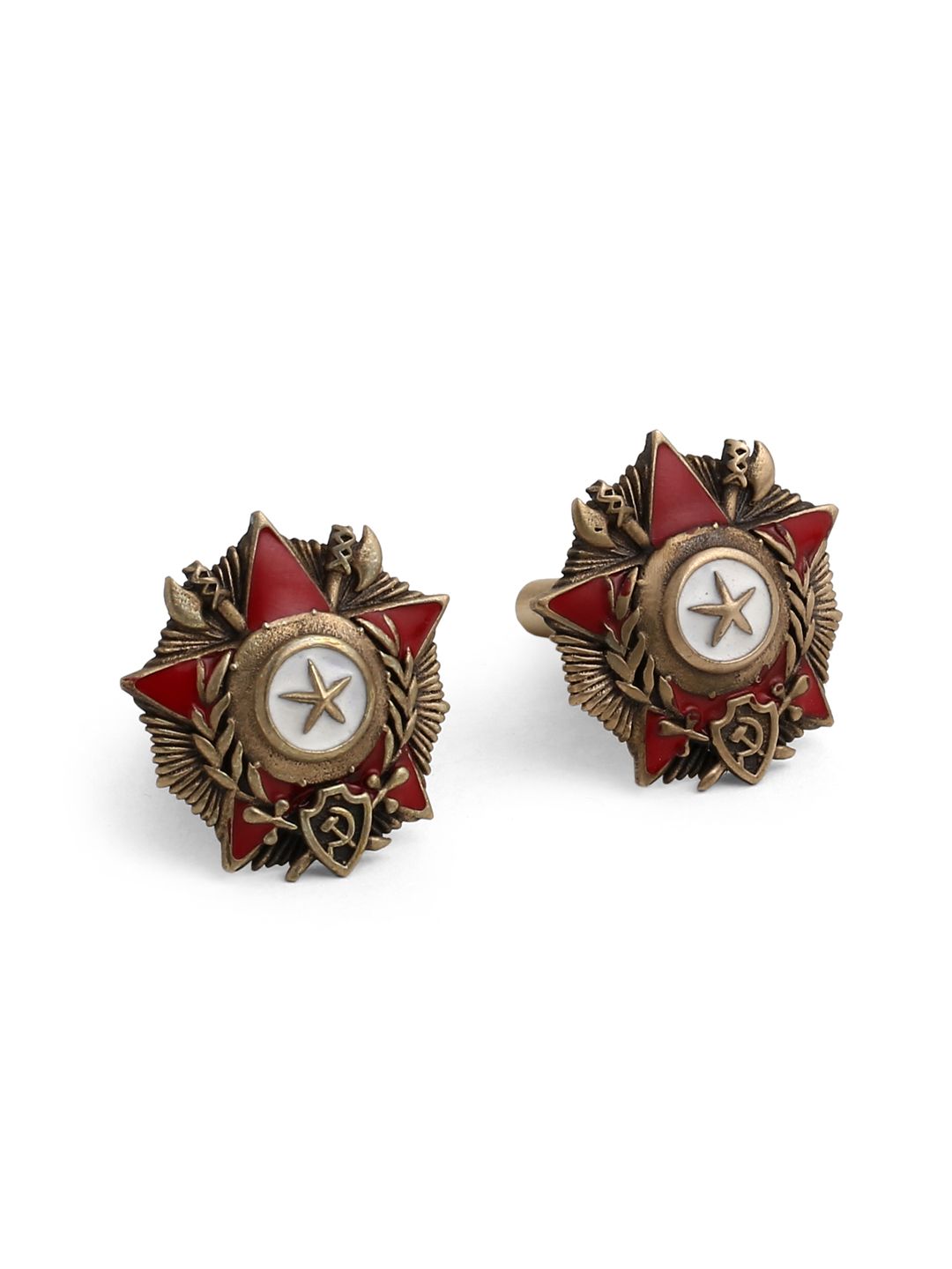 COSA NOSTRAA Antique Gold-Toned & Maroon Enamelled The Hannibal Textured Cufflinks-picture-25