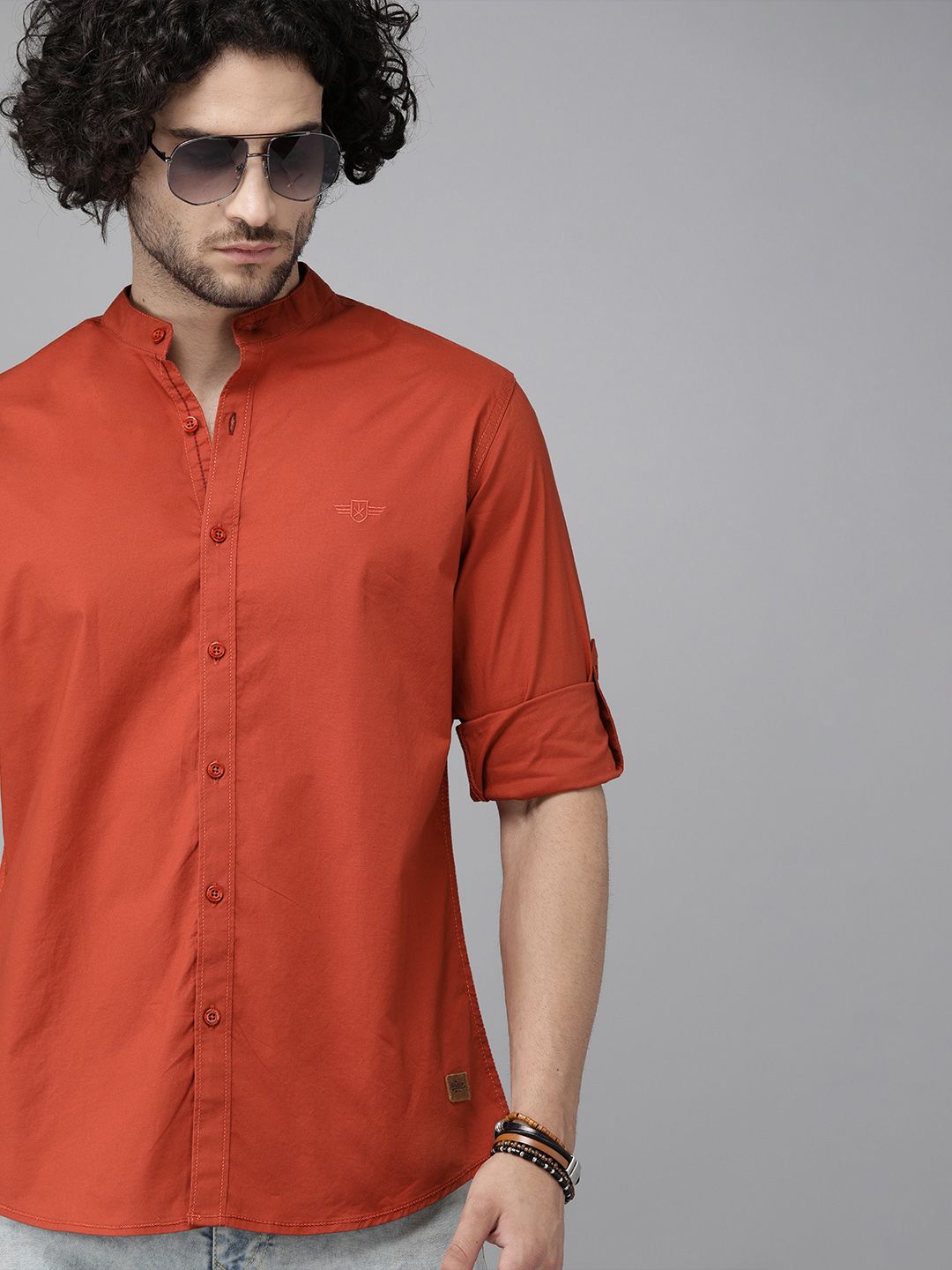 Roadster Men Rust Orange Slim Fit Solid Casual Shirt