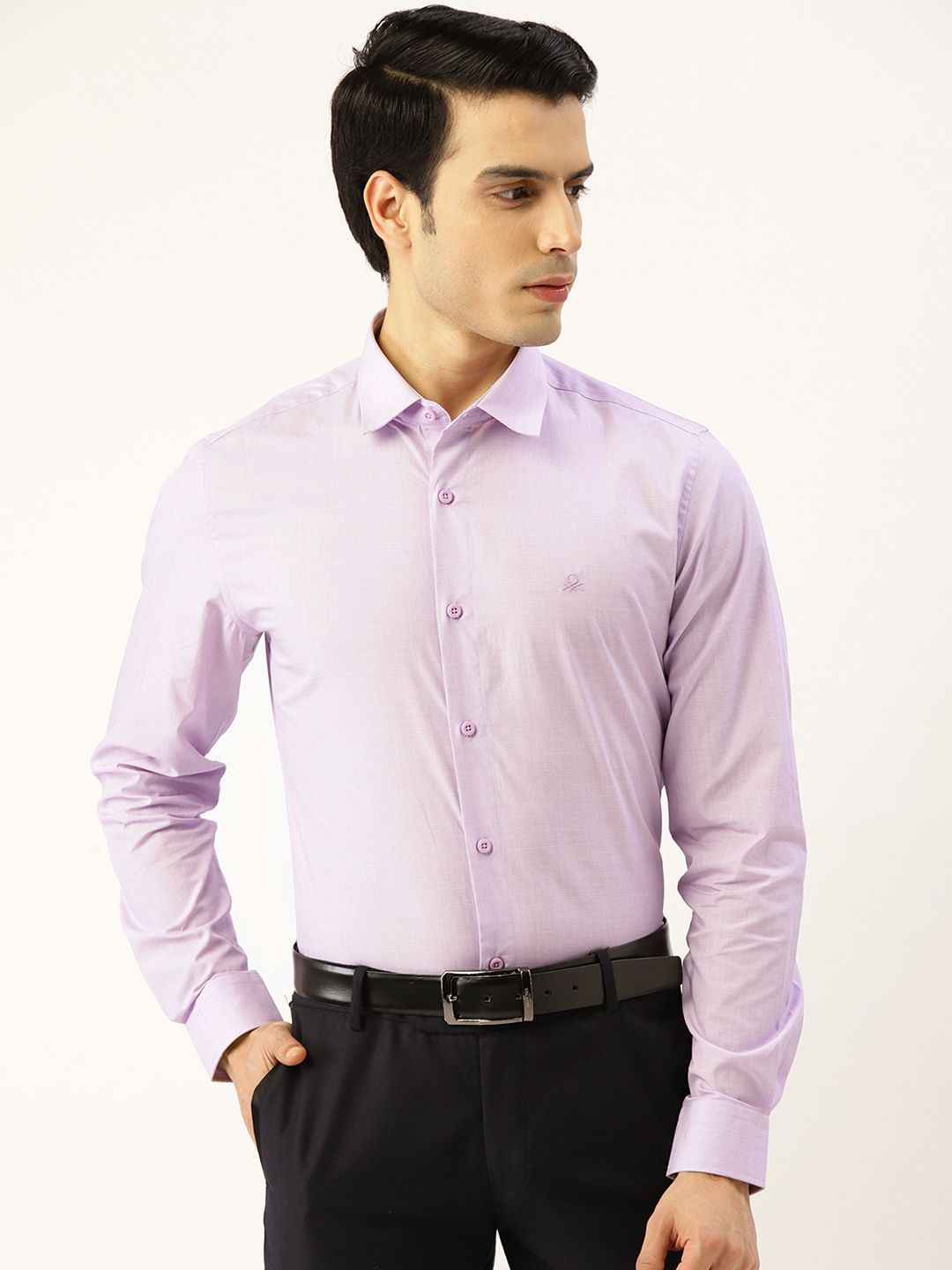 United Colors of Benetton Men Lavender Slim Fit Solid Formal Shirt