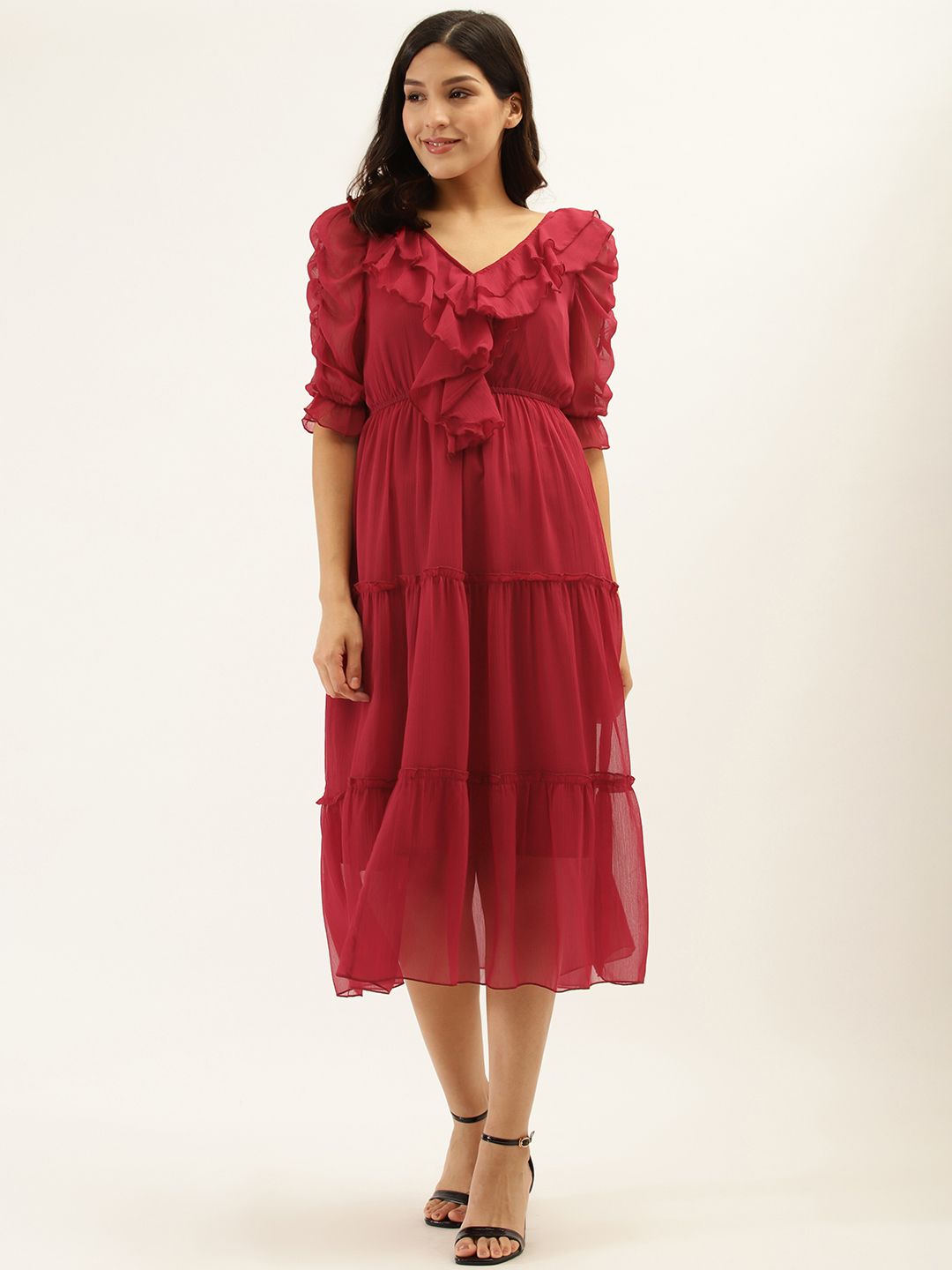 Antheaa Magenta Victorian A-Line Tiered Dress-picture-34