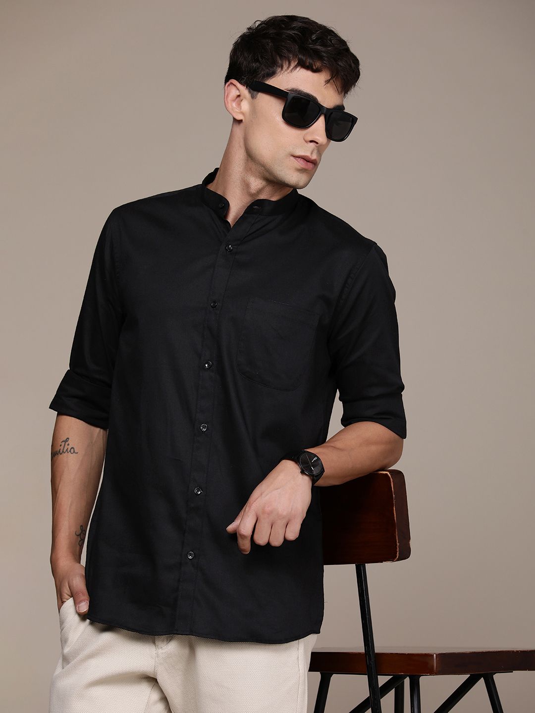 DENNISON Men Black Smart Slim Fit Solid Water & Stain Repellent Pure Cotton Casual Shirt-picture-18