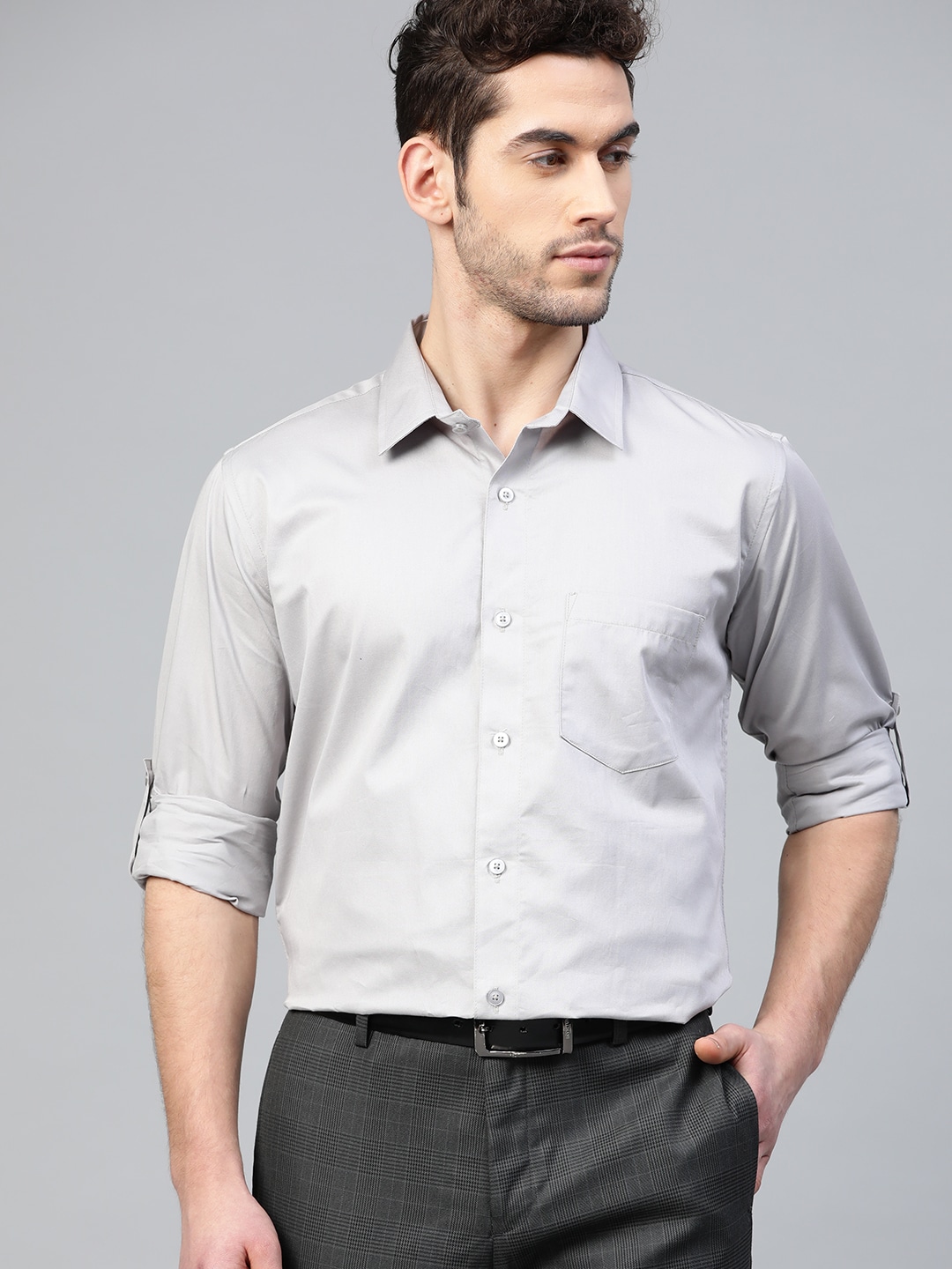 DENNISON Men Grey Smart Slim Fit Water & Stain Repellent Solid Formal Shirt