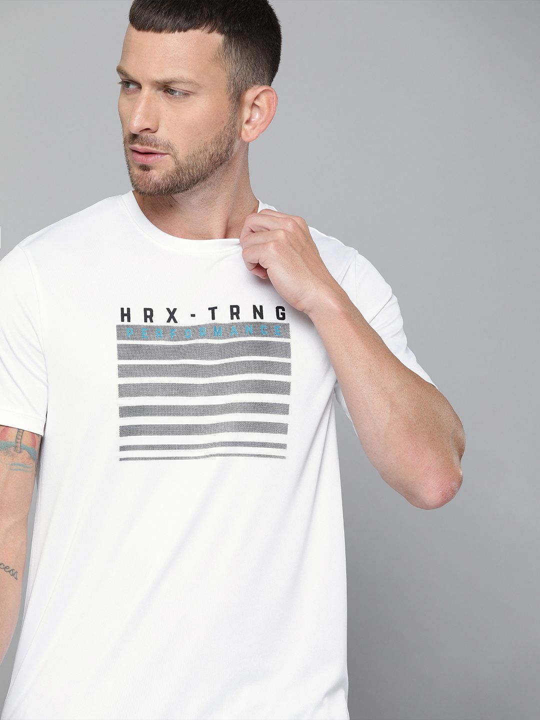 HRX By Hrithik Roshan Men Bright White Typographic Rapid-Dry Antimicrobial Training Tshirt