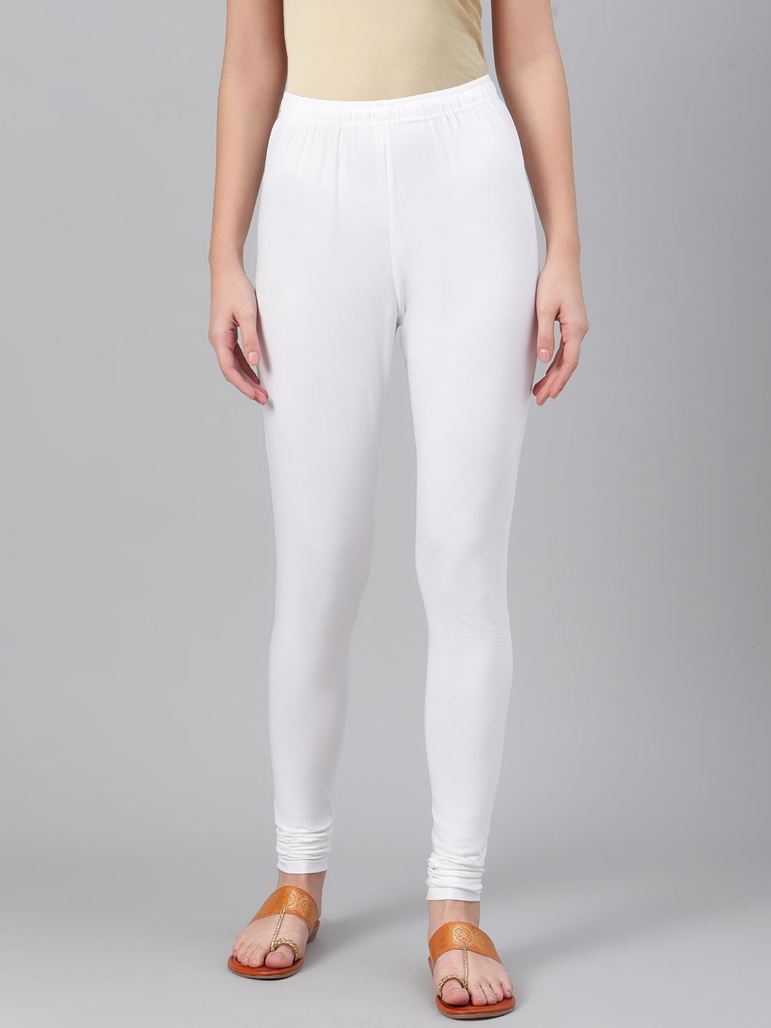 Biba Women White Pure Cotton Solid Churidar-Length Leggings-picture-36