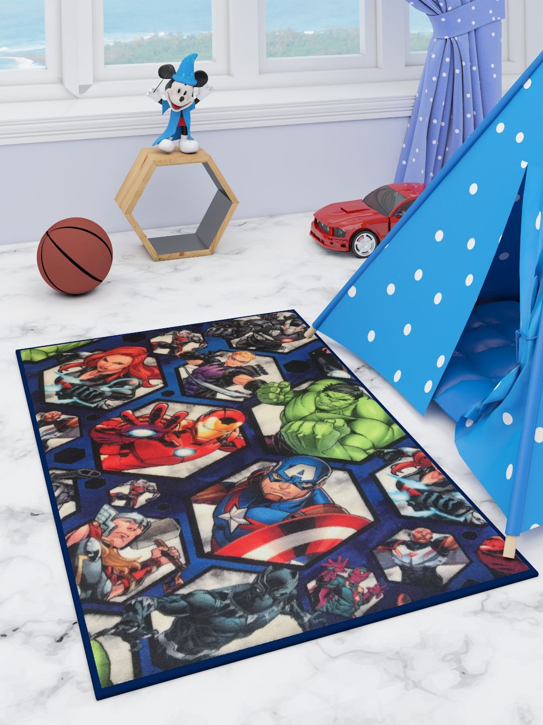Marvel Navy Blue Athom Trendz Avengers Printed Anti-Skid Carpet-picture-30