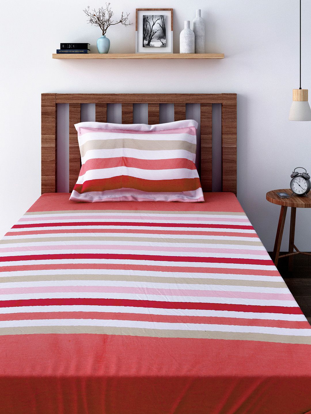 SWAYAM Pink & Off-White 180 TC Cotton Single Bedsheet with 1 Pillow Cover-picture-27
