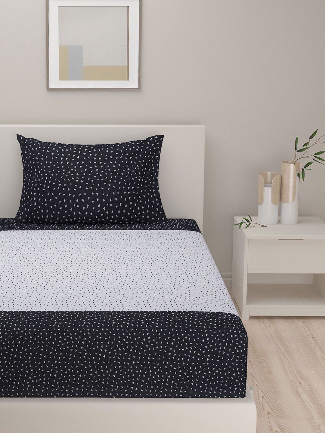 SWAYAM Shades of Paradise Black 180 TC Cotton Single Bedsheet with 1 Pillow Cover-picture-13