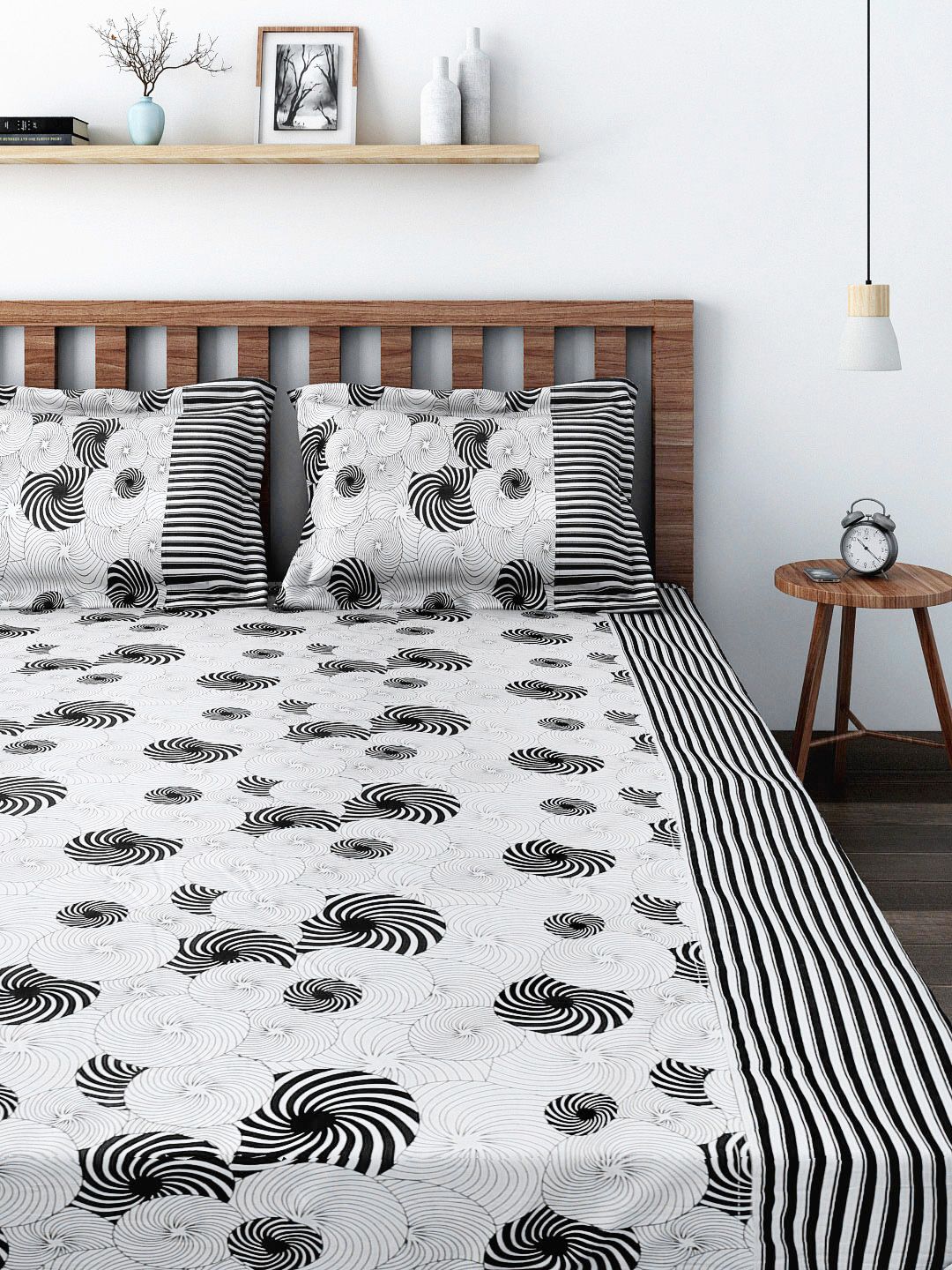 SWAYAM Black & White 180 TC Cotton Double Bedsheet with 2 Pillow Covers-picture-32