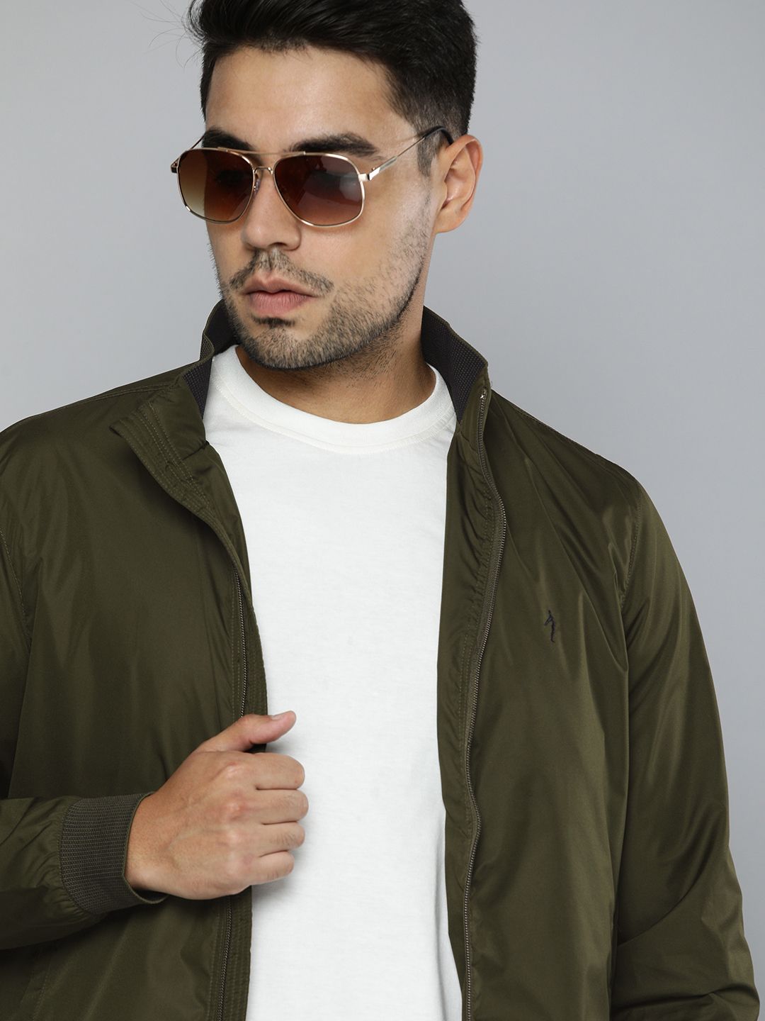 Indian Terrain Men Olive Green Solid Bomber Jacket Price History