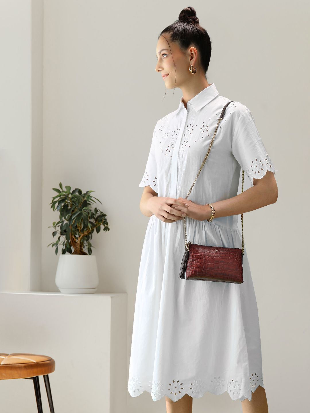 Hidesign Brown Croc Textured Leather Sling Bag Price History