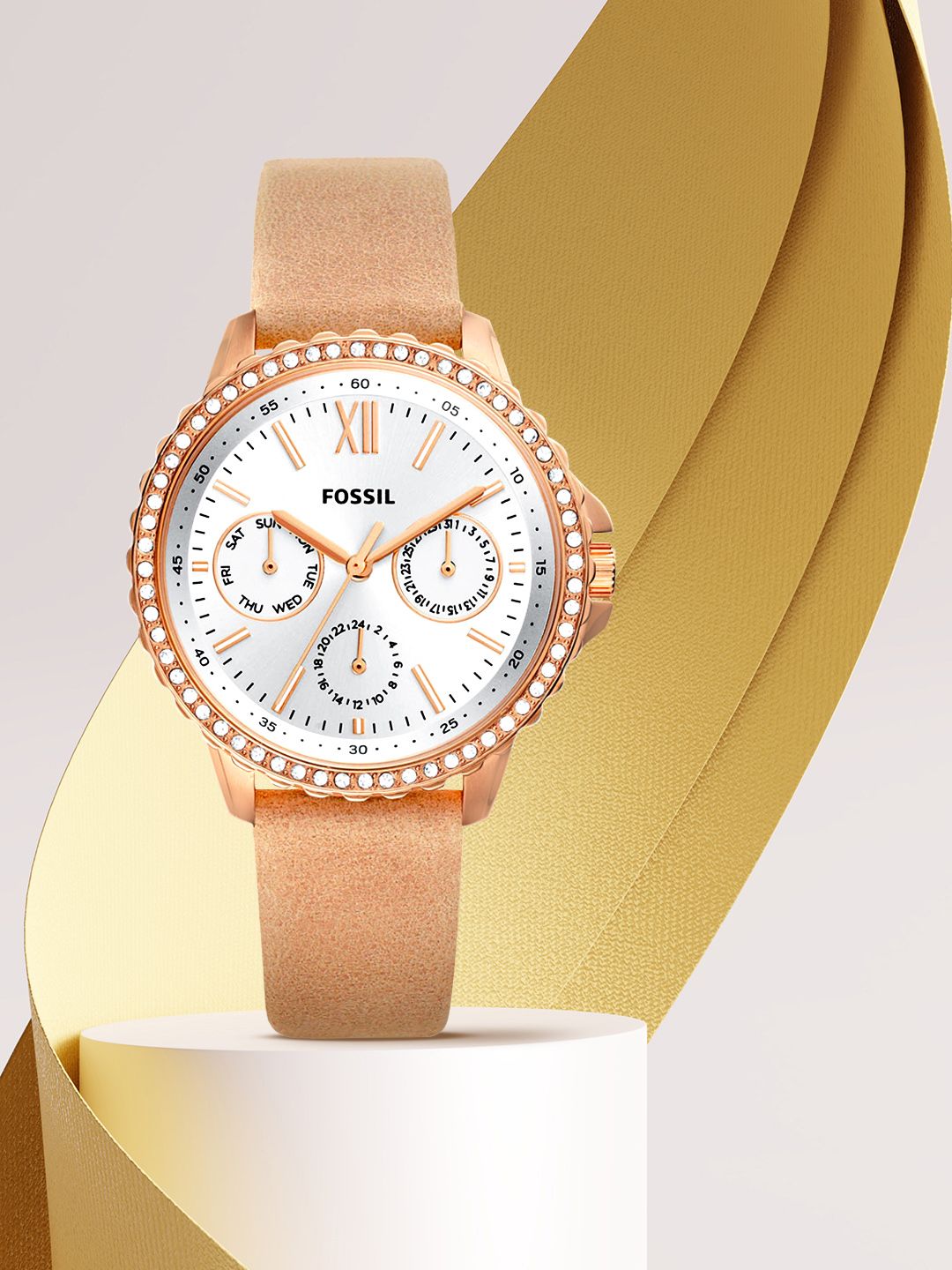 Fossil Women Beige & Silver-Toned Analogue Leather Watch ES4888-image-38