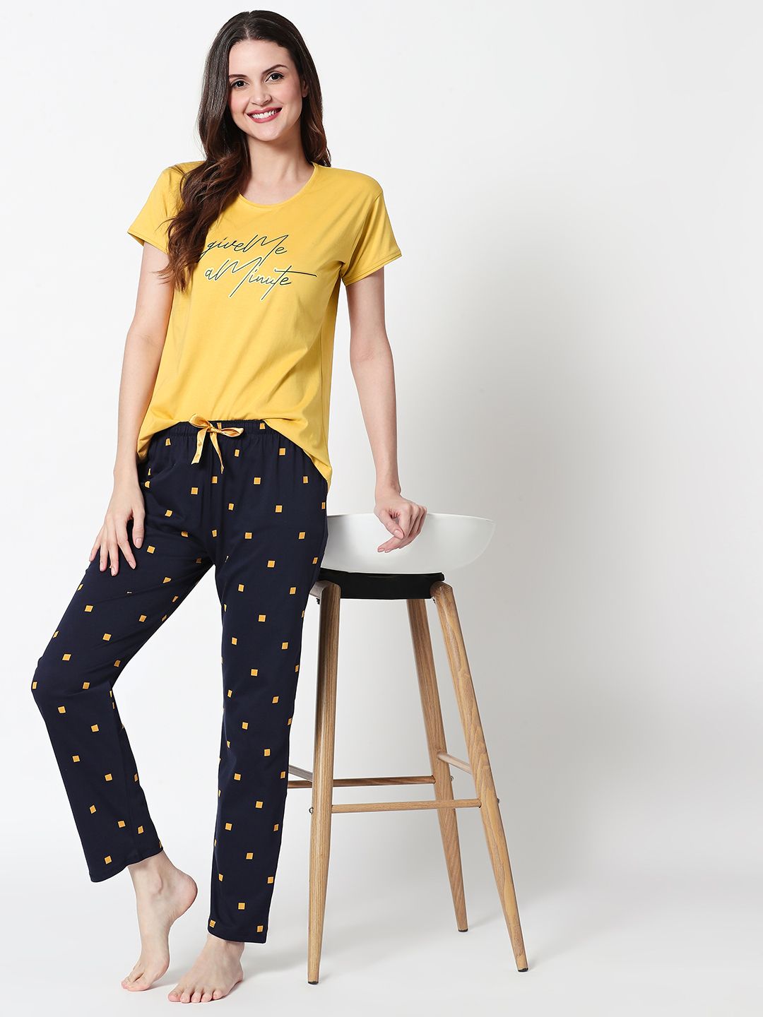 Zeyo Women Yellow & Navy Blue Printed Night Suit-image-27