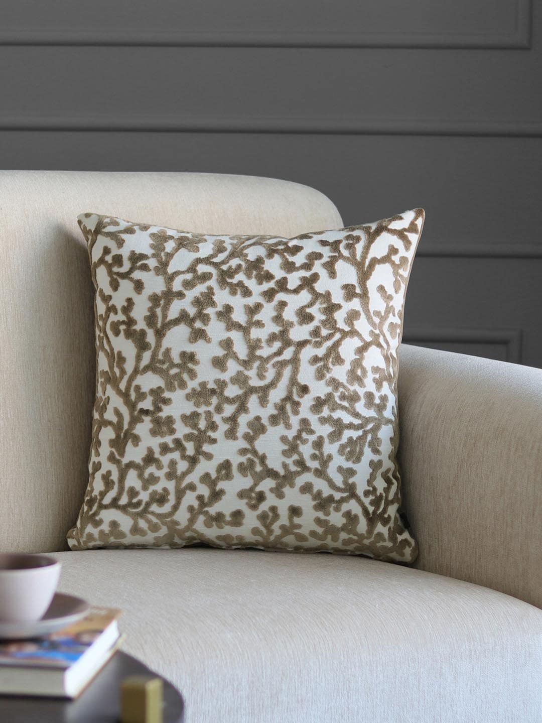 GM Unisex Brown & Off-White Floral Square Velvet Cushion Covers-picture-12