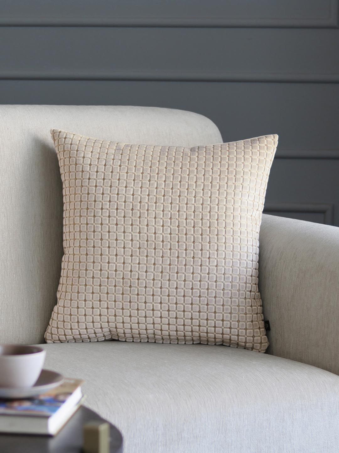 GM Taupe Set of Single Geometric Square Cushion Covers-image-1