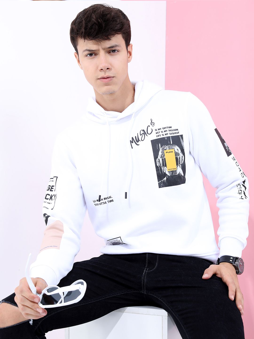 HIGHLANDER Men White Printed Hooded Sweatshirt-picture-23