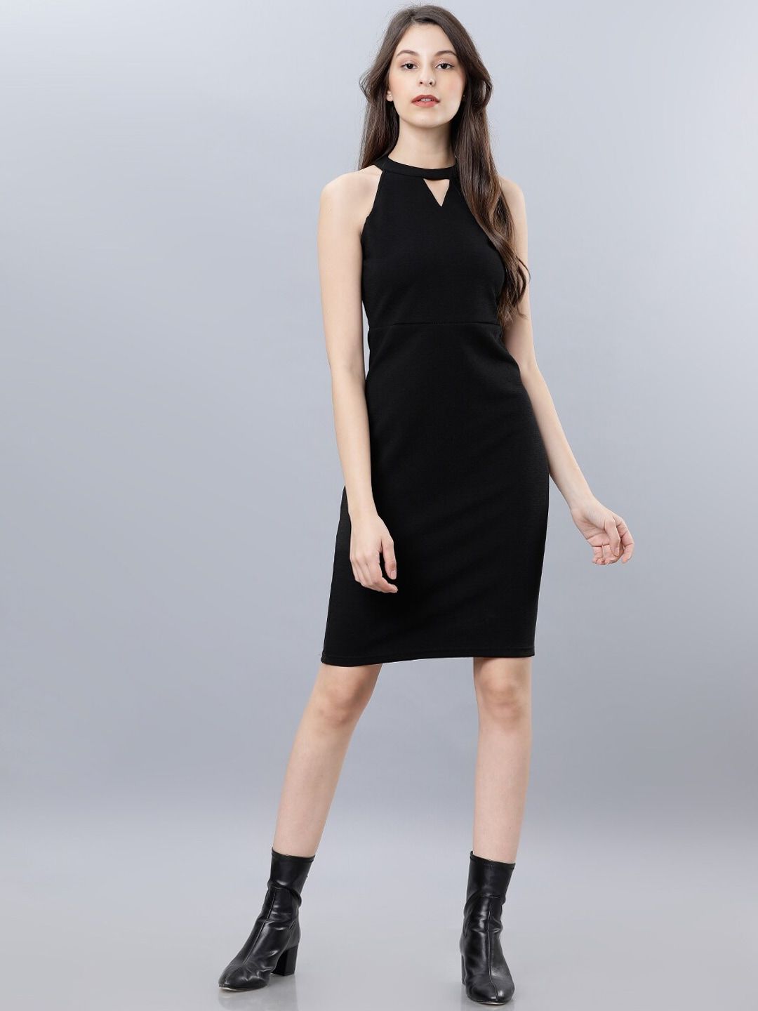 basics by tokyo talkies Tokyo Talkies Women Black Solid Sheath Dress-picture-34