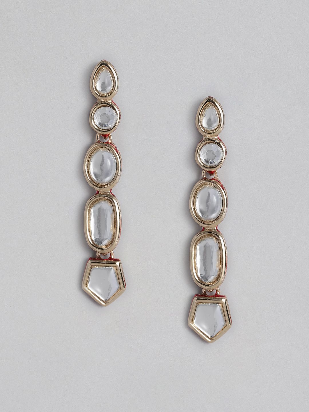 Estele Gold-Plated & White Kundan Contemporary Drop Earrings-picture-33