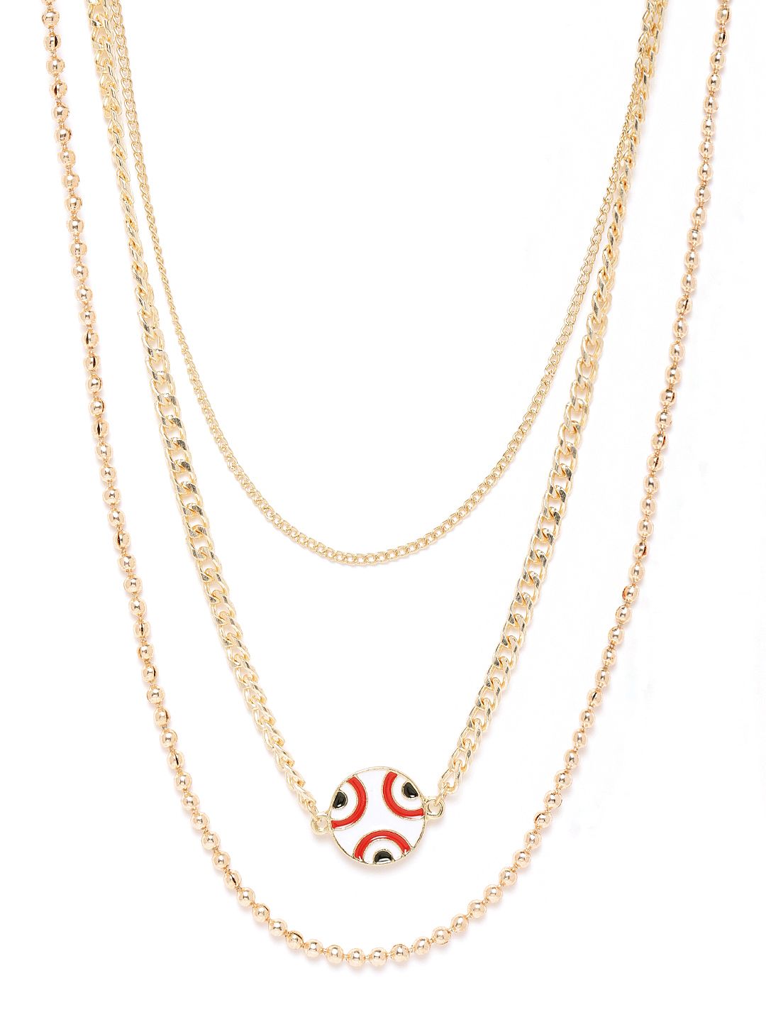 Blueberry lock detailing gold plated layered chain necklace