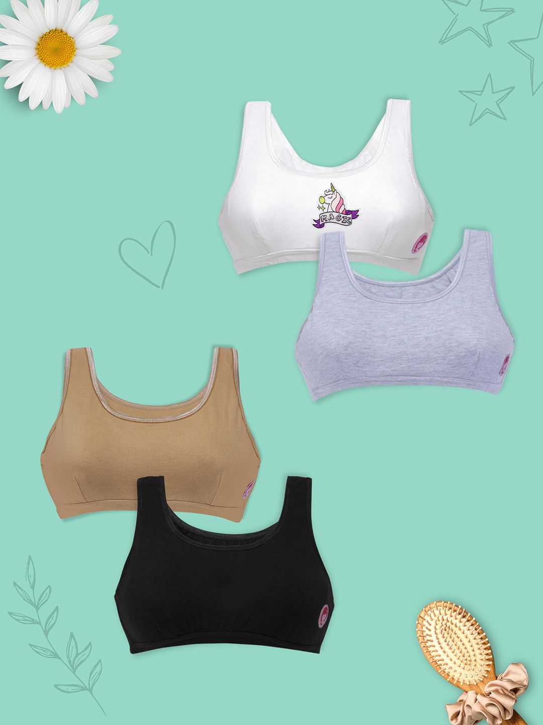 dchica Girls Pack Of 4 Double Layer Premium Cotton Non-Wired Non Padded Beginners Bra DCBRDC6444/xxxs-picture-19
