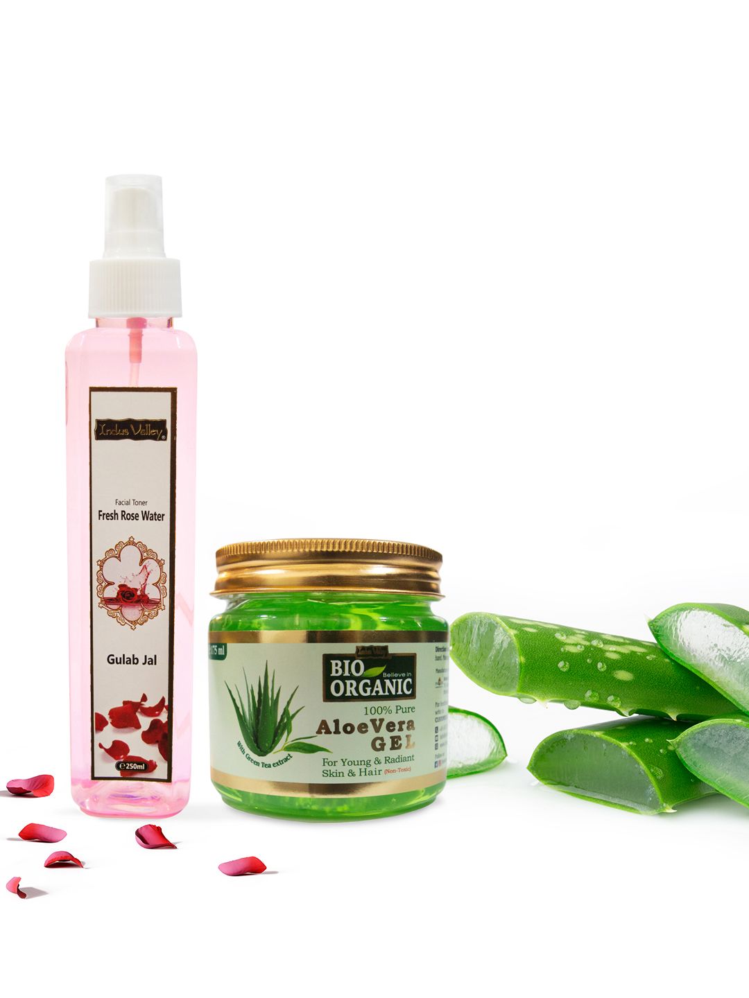 Indus Valley Set of Bio Organic Aloe Vera Gel & Ayurveda Facial Toner Fresh Rose Water-picture-33