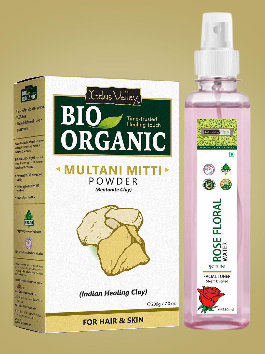 Indus Valley Unisex BIO Organic Multani Mitti Powder & Ayurveda Fresh Rose Water Combo450g-picture-24