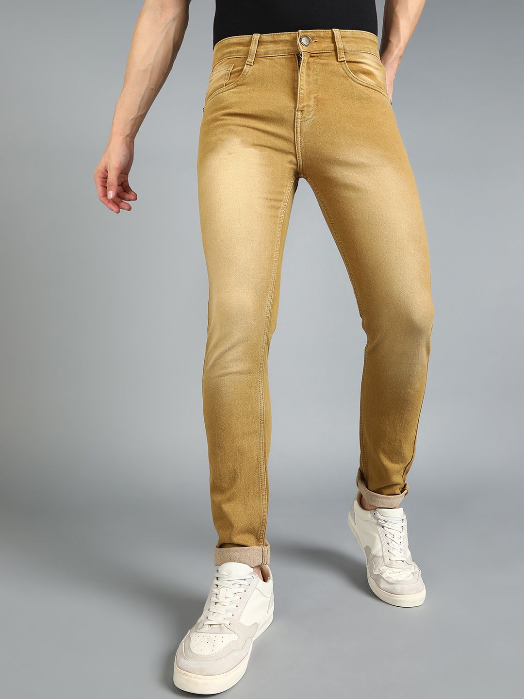 Urbano Fashion Men Khaki Slim Fit Mid-Rise Clean Look Stretchable Jeans