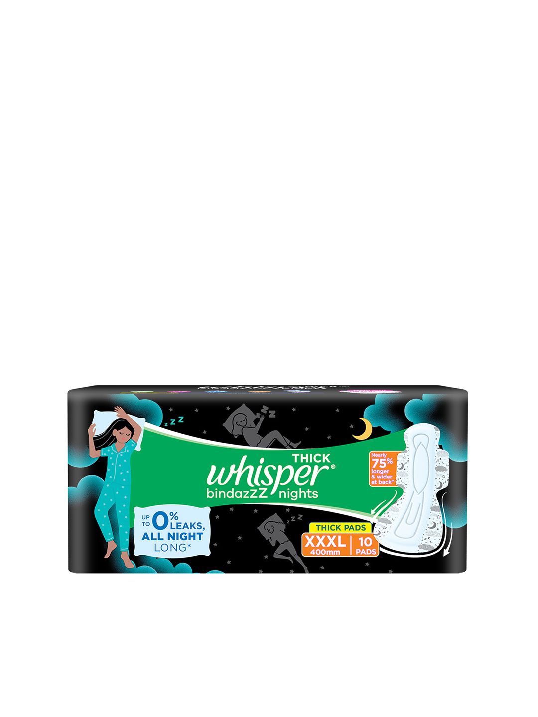Whisper Bindazzz Nights XXXL Sanitary Pads - 10 Pads-image-37