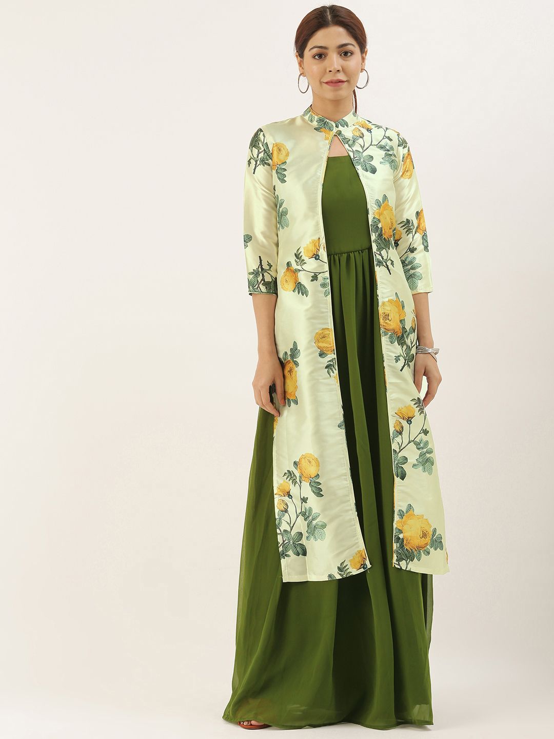 Ethnovog Women Green Printed Fit and Flare Dress-picture-11