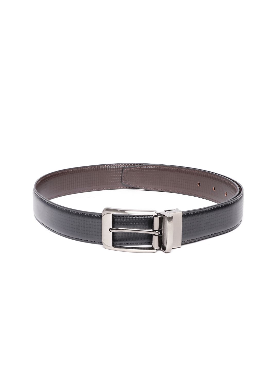 Ultimo Men Black & Coffee Brown Checked Reversible Formal Belt-picture-41