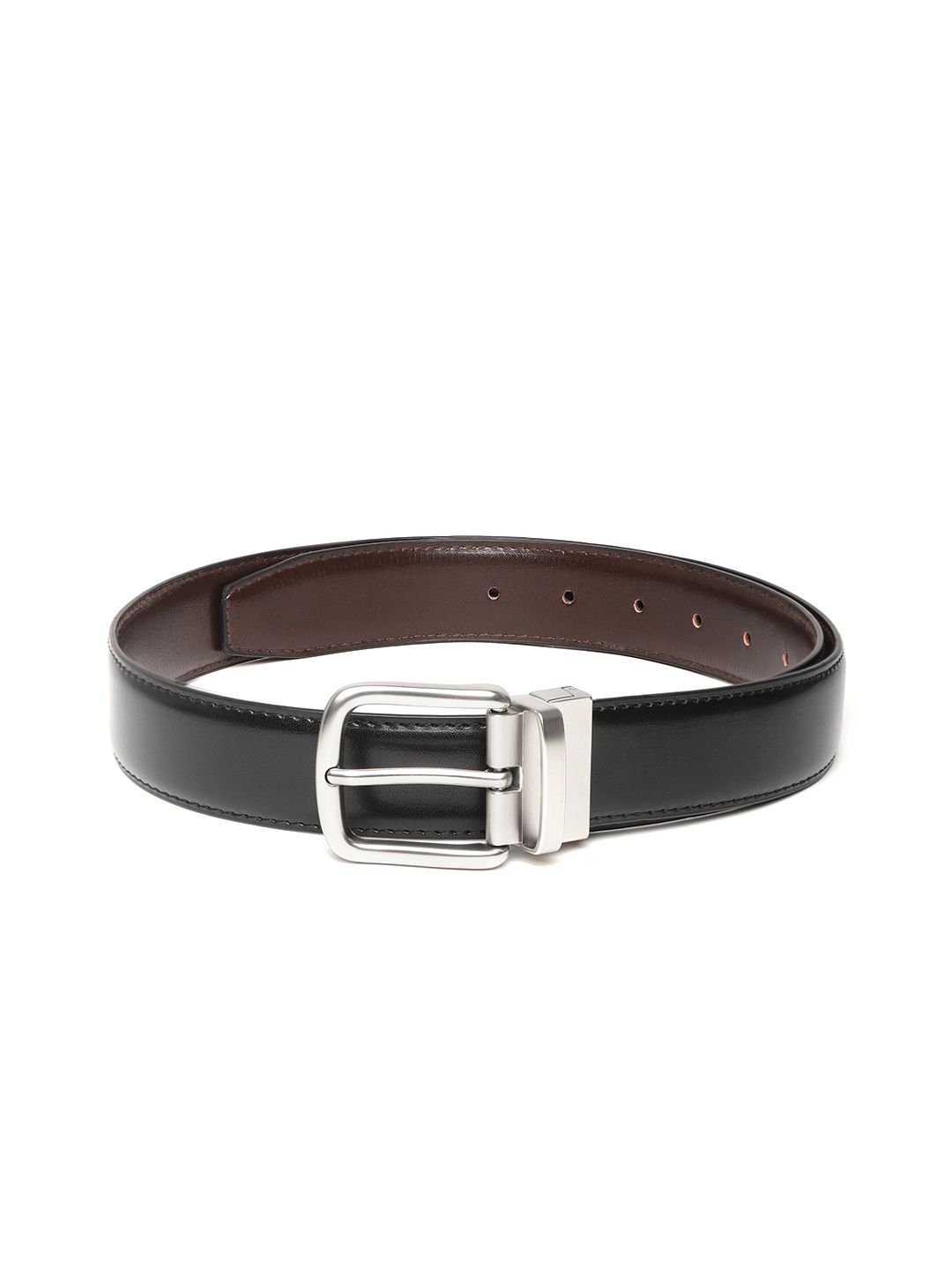 Ultimo Men Black & Coffee Brown Solid Reversible Formal Belt-picture-11